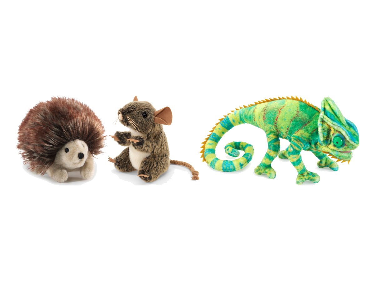 Folkmanis-Fingerpuppen Igel, Feldmaus und Chamäleon